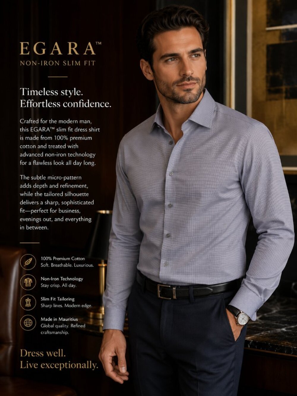 Egara Men's Long Sleeve Dress Shirt Micro‎ Pattern Purple/Blue/Silver